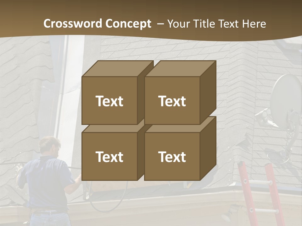 Two Men, Roofers, Lay Down A New Roof On A Home In The Neighborhood. (14Mp Camera) PowerPoint Template