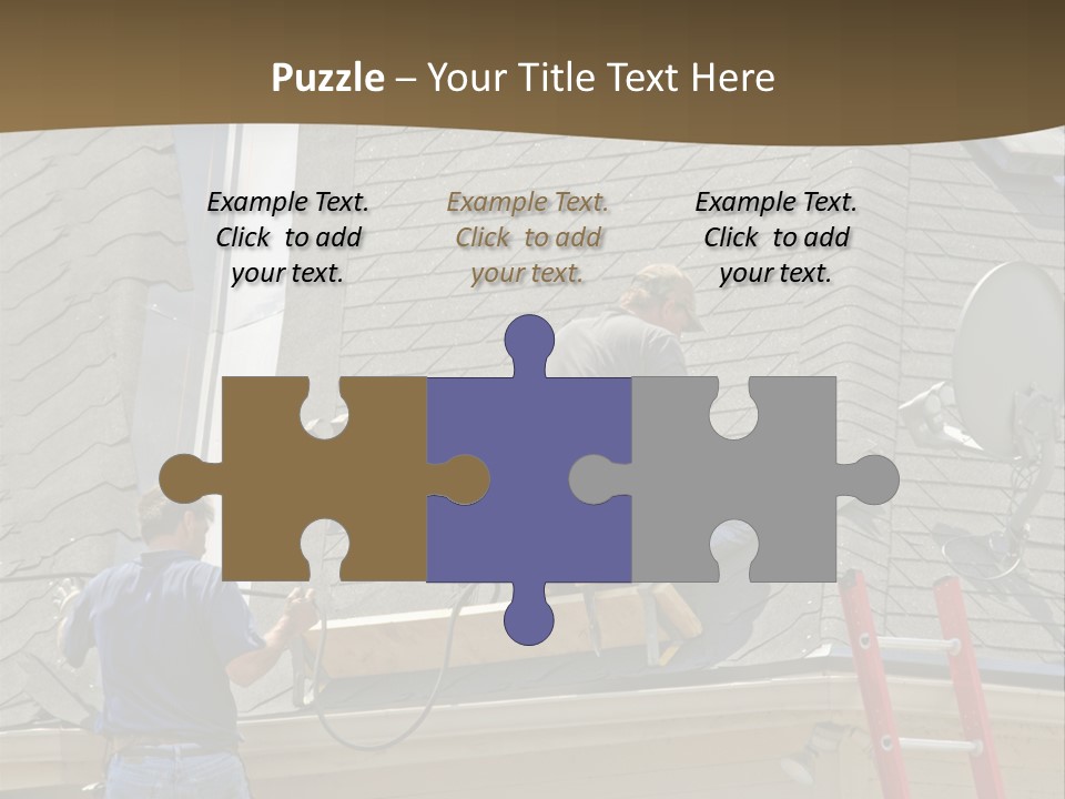 Two Men, Roofers, Lay Down A New Roof On A Home In The Neighborhood. (14Mp Camera) PowerPoint Template