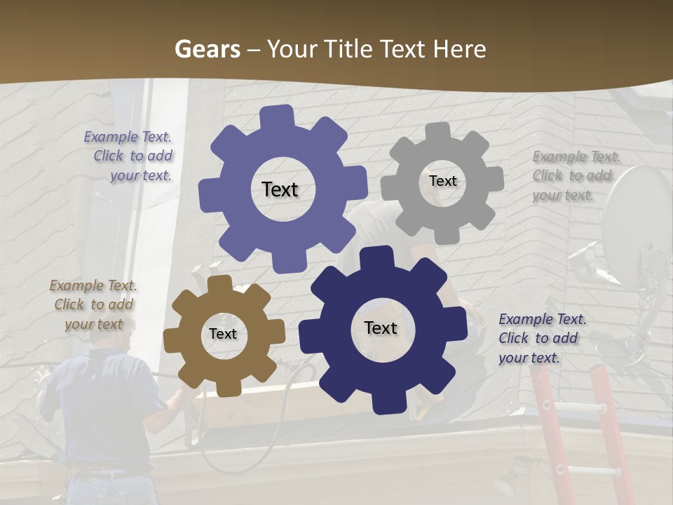 Two Men, Roofers, Lay Down A New Roof On A Home In The Neighborhood. (14Mp Camera) PowerPoint Template