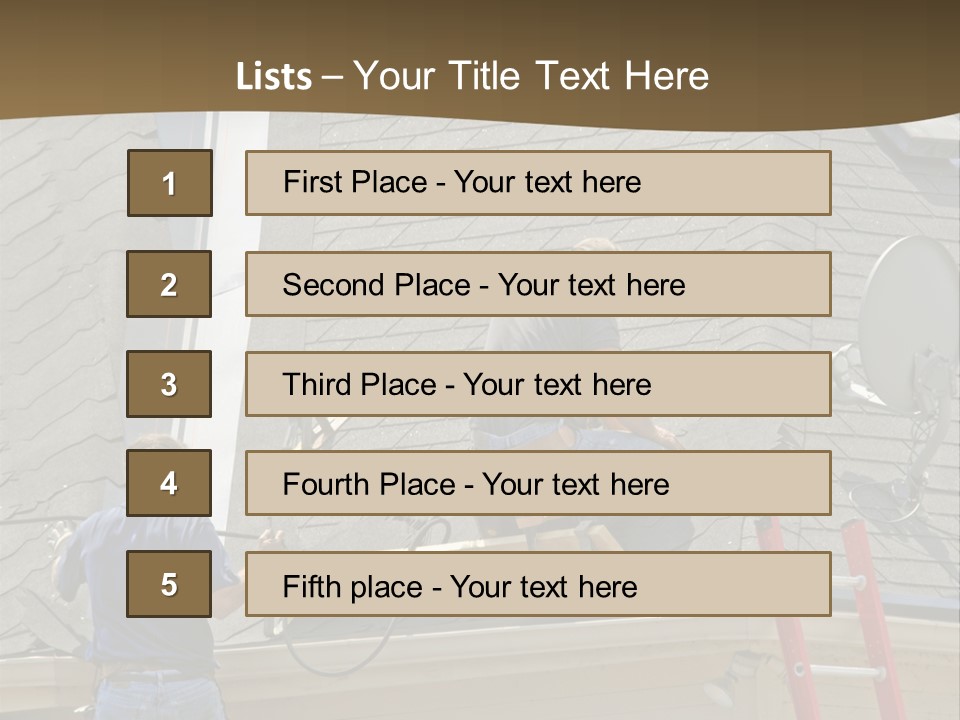 Two Men, Roofers, Lay Down A New Roof On A Home In The Neighborhood. (14Mp Camera) PowerPoint Template