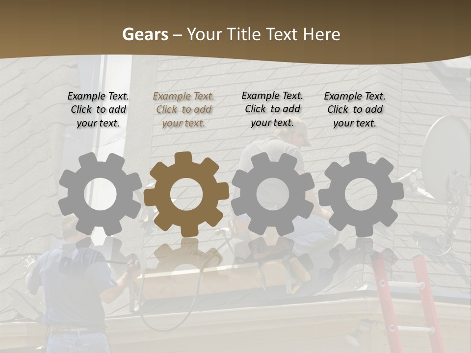 Two Men, Roofers, Lay Down A New Roof On A Home In The Neighborhood. (14Mp Camera) PowerPoint Template