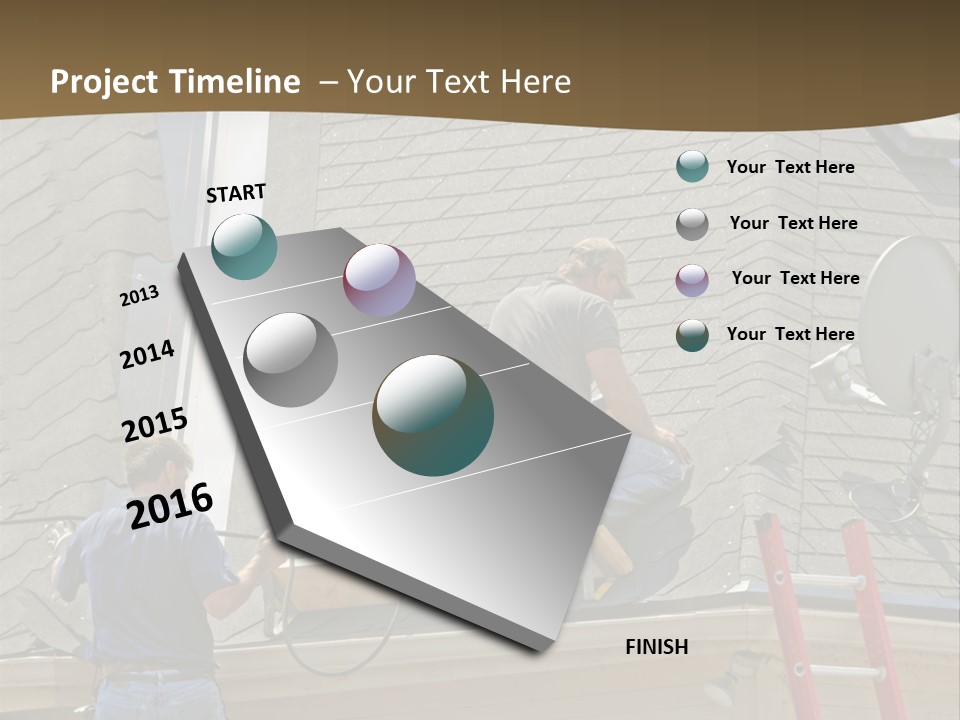 Two Men, Roofers, Lay Down A New Roof On A Home In The Neighborhood. (14Mp Camera) PowerPoint Template