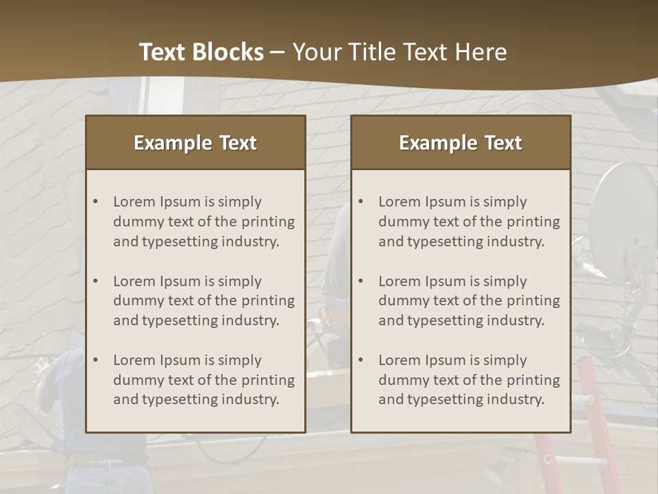 Two Men, Roofers, Lay Down A New Roof On A Home In The Neighborhood. (14Mp Camera) PowerPoint Template