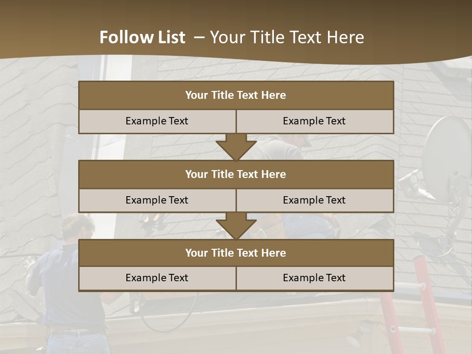 Two Men, Roofers, Lay Down A New Roof On A Home In The Neighborhood. (14Mp Camera) PowerPoint Template