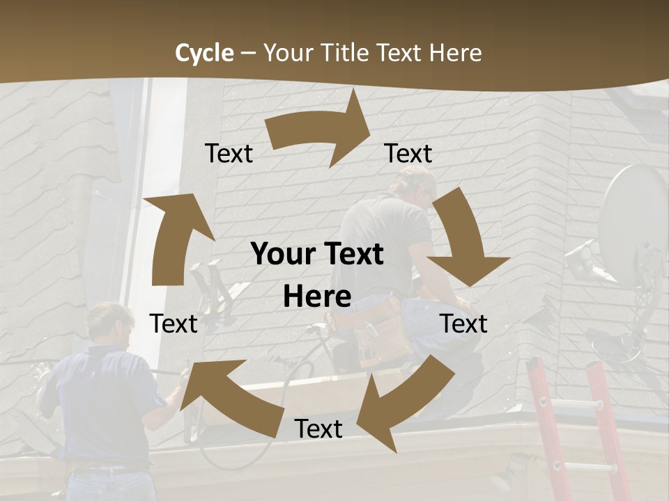 Two Men, Roofers, Lay Down A New Roof On A Home In The Neighborhood. (14Mp Camera) PowerPoint Template