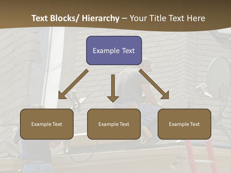Two Men, Roofers, Lay Down A New Roof On A Home In The Neighborhood. (14Mp Camera) PowerPoint Template