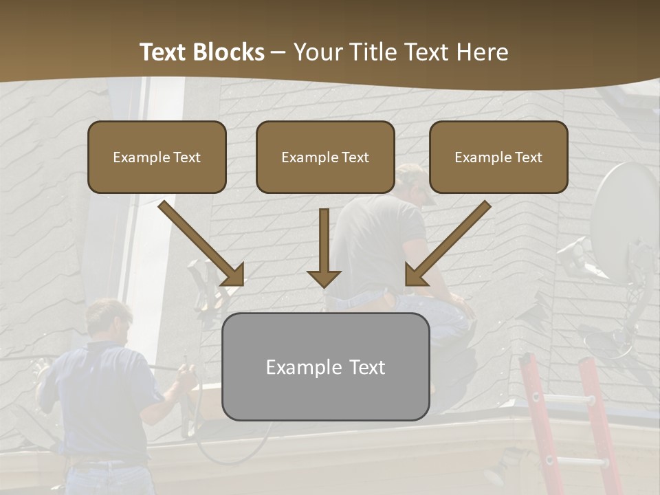 Two Men, Roofers, Lay Down A New Roof On A Home In The Neighborhood. (14Mp Camera) PowerPoint Template
