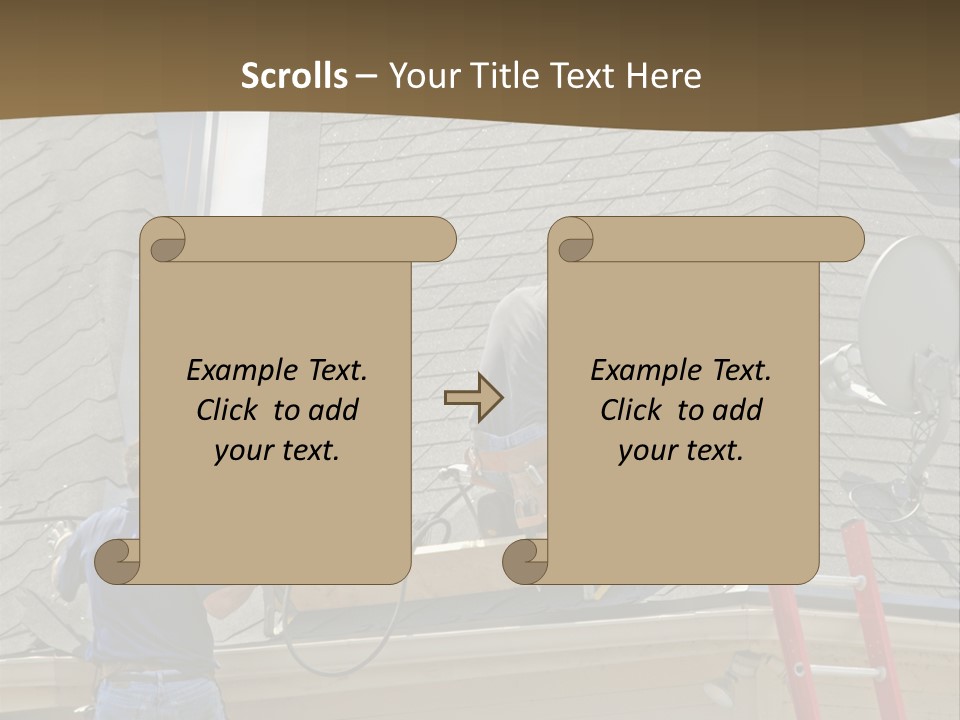 Two Men, Roofers, Lay Down A New Roof On A Home In The Neighborhood. (14Mp Camera) PowerPoint Template
