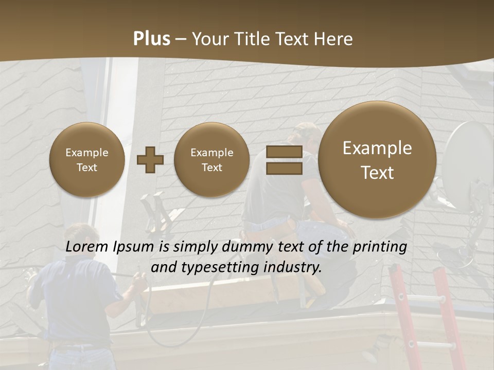 Two Men, Roofers, Lay Down A New Roof On A Home In The Neighborhood. (14Mp Camera) PowerPoint Template