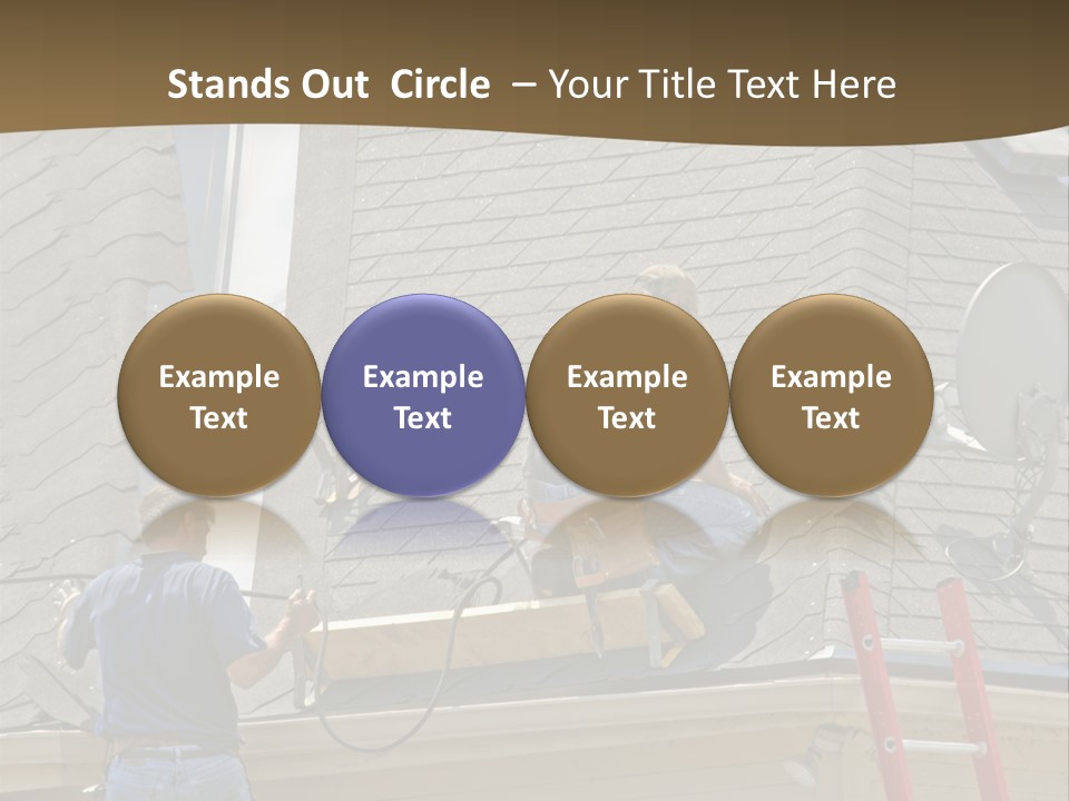 Two Men, Roofers, Lay Down A New Roof On A Home In The Neighborhood. (14Mp Camera) PowerPoint Template