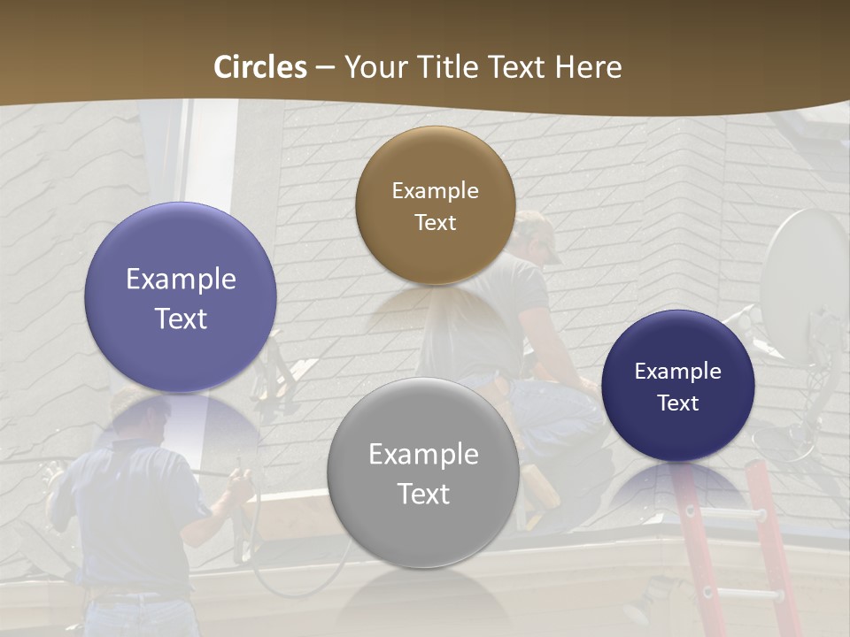 Two Men, Roofers, Lay Down A New Roof On A Home In The Neighborhood. (14Mp Camera) PowerPoint Template