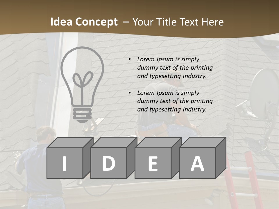 Two Men, Roofers, Lay Down A New Roof On A Home In The Neighborhood. (14Mp Camera) PowerPoint Template