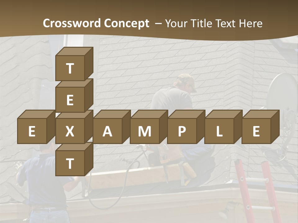 Two Men, Roofers, Lay Down A New Roof On A Home In The Neighborhood. (14Mp Camera) PowerPoint Template