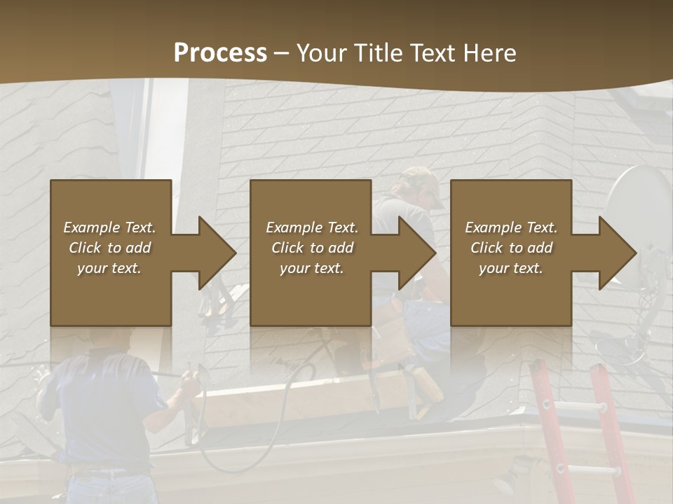 Two Men, Roofers, Lay Down A New Roof On A Home In The Neighborhood. (14Mp Camera) PowerPoint Template