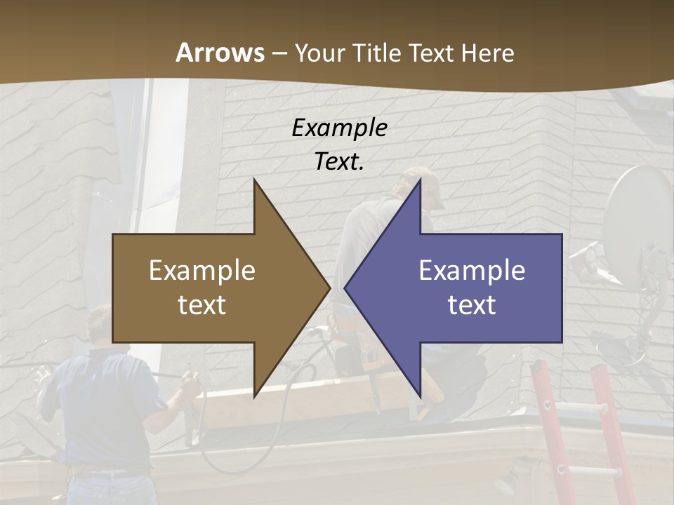 Two Men, Roofers, Lay Down A New Roof On A Home In The Neighborhood. (14Mp Camera) PowerPoint Template