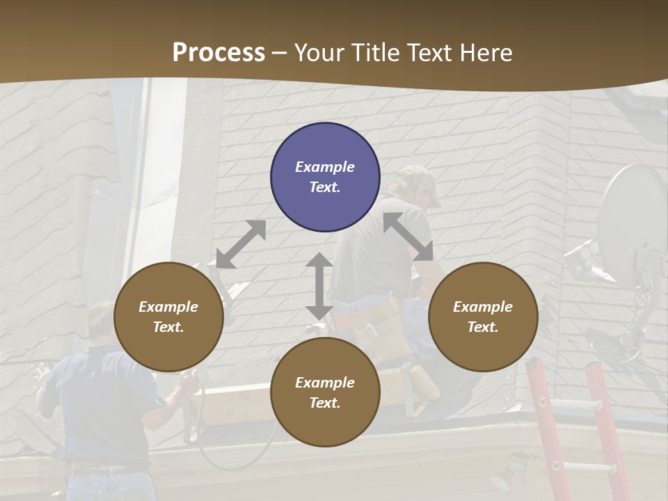 Two Men, Roofers, Lay Down A New Roof On A Home In The Neighborhood. (14Mp Camera) PowerPoint Template