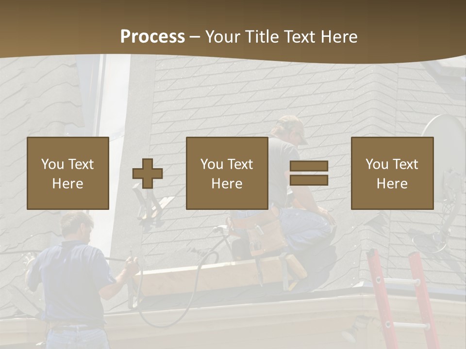 Two Men, Roofers, Lay Down A New Roof On A Home In The Neighborhood. (14Mp Camera) PowerPoint Template