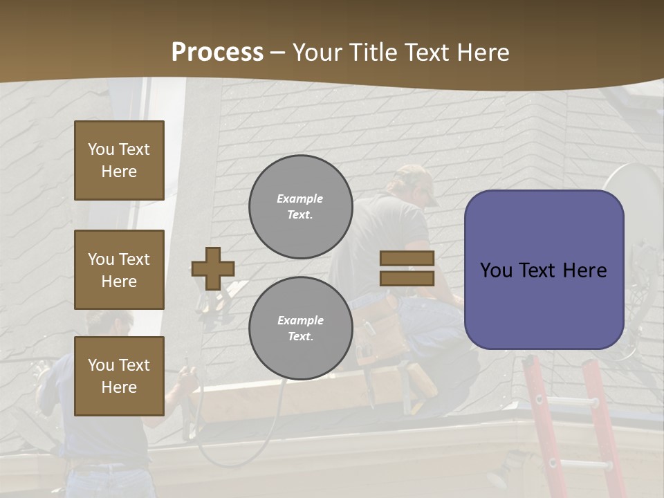Two Men, Roofers, Lay Down A New Roof On A Home In The Neighborhood. (14Mp Camera) PowerPoint Template