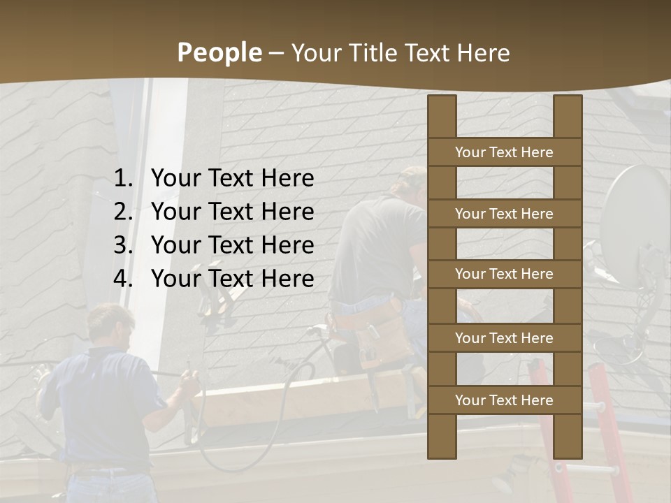 Two Men, Roofers, Lay Down A New Roof On A Home In The Neighborhood. (14Mp Camera) PowerPoint Template
