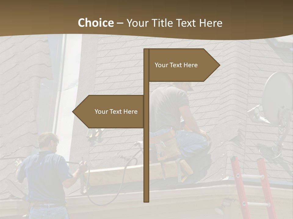 Two Men, Roofers, Lay Down A New Roof On A Home In The Neighborhood. (14Mp Camera) PowerPoint Template
