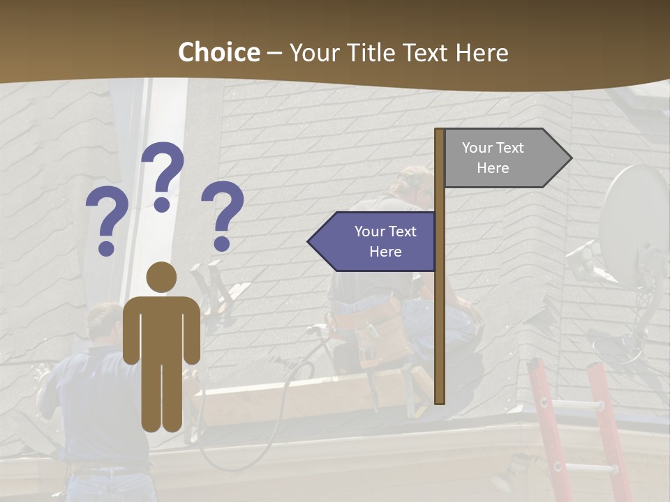 Two Men, Roofers, Lay Down A New Roof On A Home In The Neighborhood. (14Mp Camera) PowerPoint Template