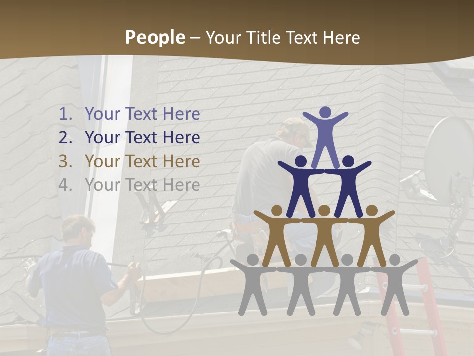 Two Men, Roofers, Lay Down A New Roof On A Home In The Neighborhood. (14Mp Camera) PowerPoint Template