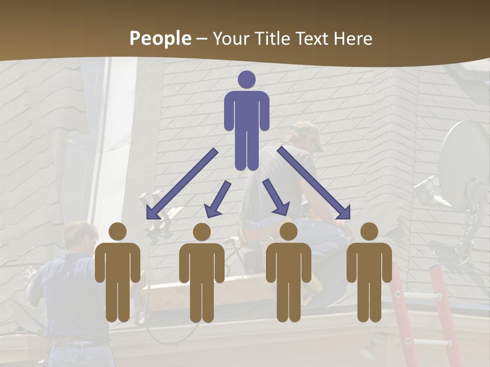 Two Men, Roofers, Lay Down A New Roof On A Home In The Neighborhood. (14Mp Camera) PowerPoint Template