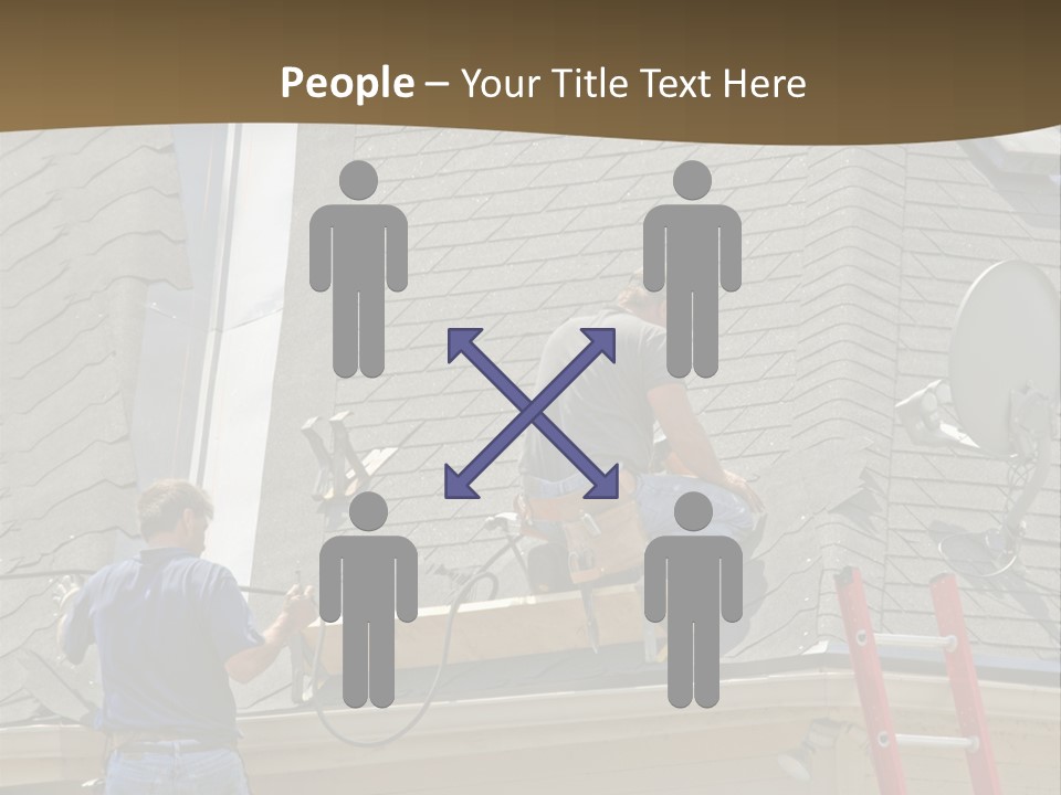 Two Men, Roofers, Lay Down A New Roof On A Home In The Neighborhood. (14Mp Camera) PowerPoint Template