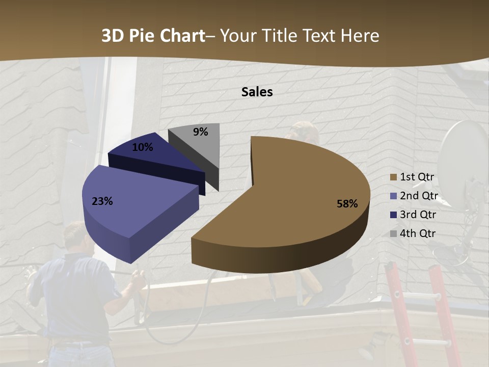 Two Men, Roofers, Lay Down A New Roof On A Home In The Neighborhood. (14Mp Camera) PowerPoint Template