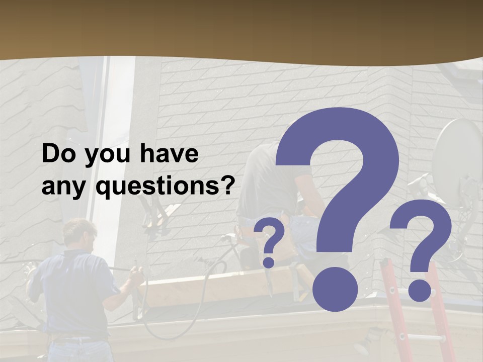 Two Men, Roofers, Lay Down A New Roof On A Home In The Neighborhood. (14Mp Camera) PowerPoint Template