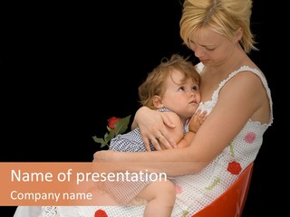 Mother Comforting Her Daughter - Concept For Parenthood And Childhood - Isolated On Black PowerPoint Template