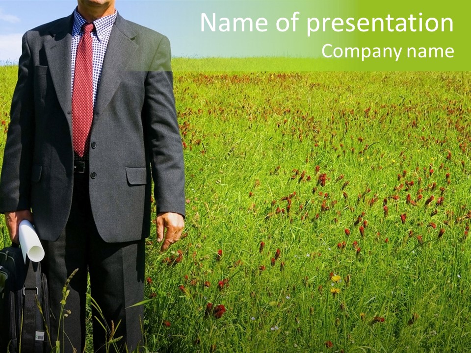 A Businessman In Grass. PowerPoint Template