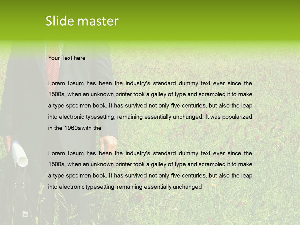 A Businessman In Grass. PowerPoint Template
