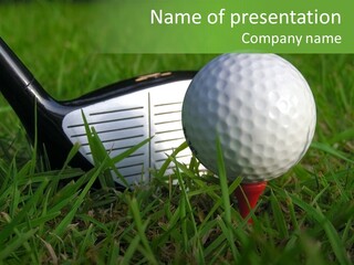 Golf Ball On Tee With Club PowerPoint Template