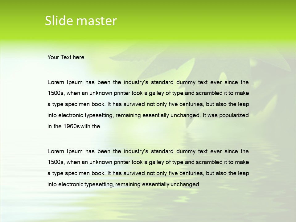 Green Leaves Reflecting In The Water, Shallow Focus PowerPoint Template