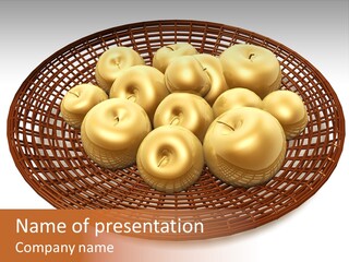 Golden Apples In Blank Basket On White Background PowerPoint Template