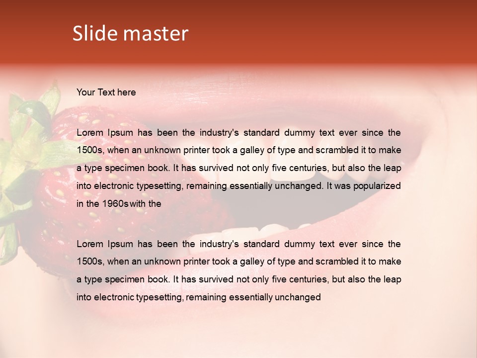 Beautiful Lips Holding A Strawberry PowerPoint Template