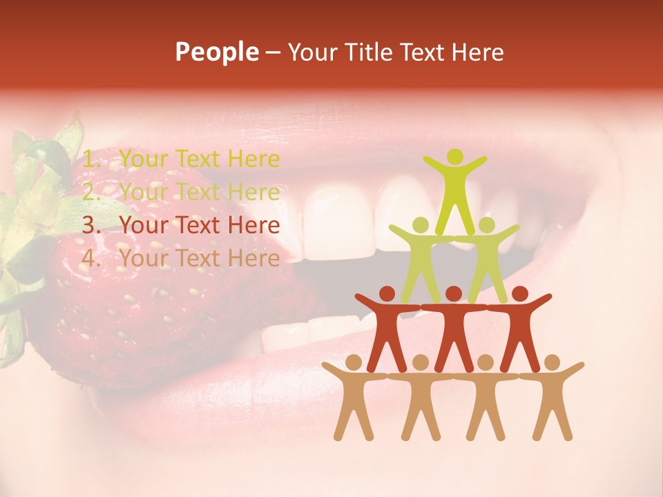 Beautiful Lips Holding A Strawberry PowerPoint Template