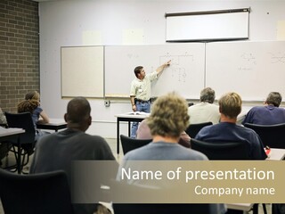 An  Education Teacher Pointing To An Electrical Circuit On The Board. Focus On The Diagram Of The Circuit. PowerPoint Template