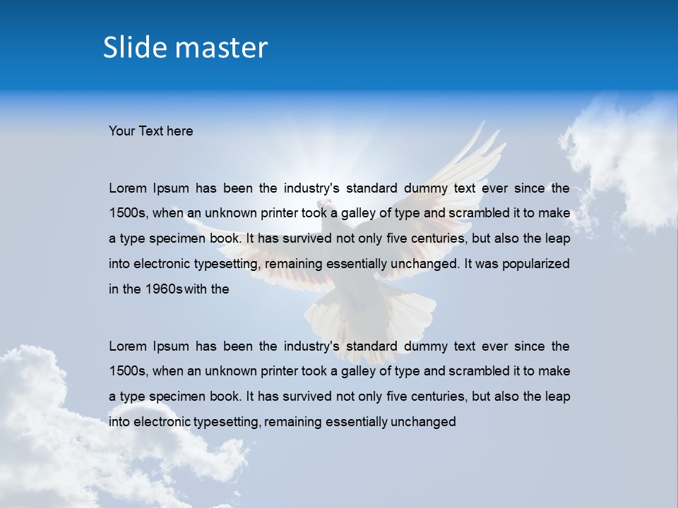 Dove In The Air With Wings Wide Open In-Front Of The Sun PowerPoint Template
