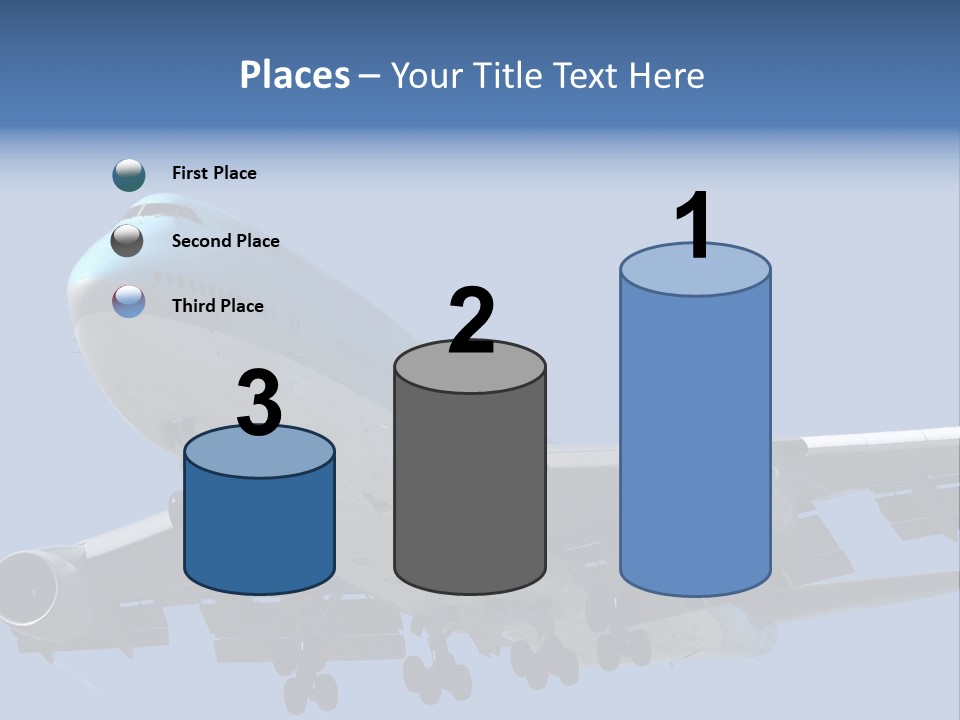 A Blue And White Airplane Is Flying In The Sky PowerPoint Template