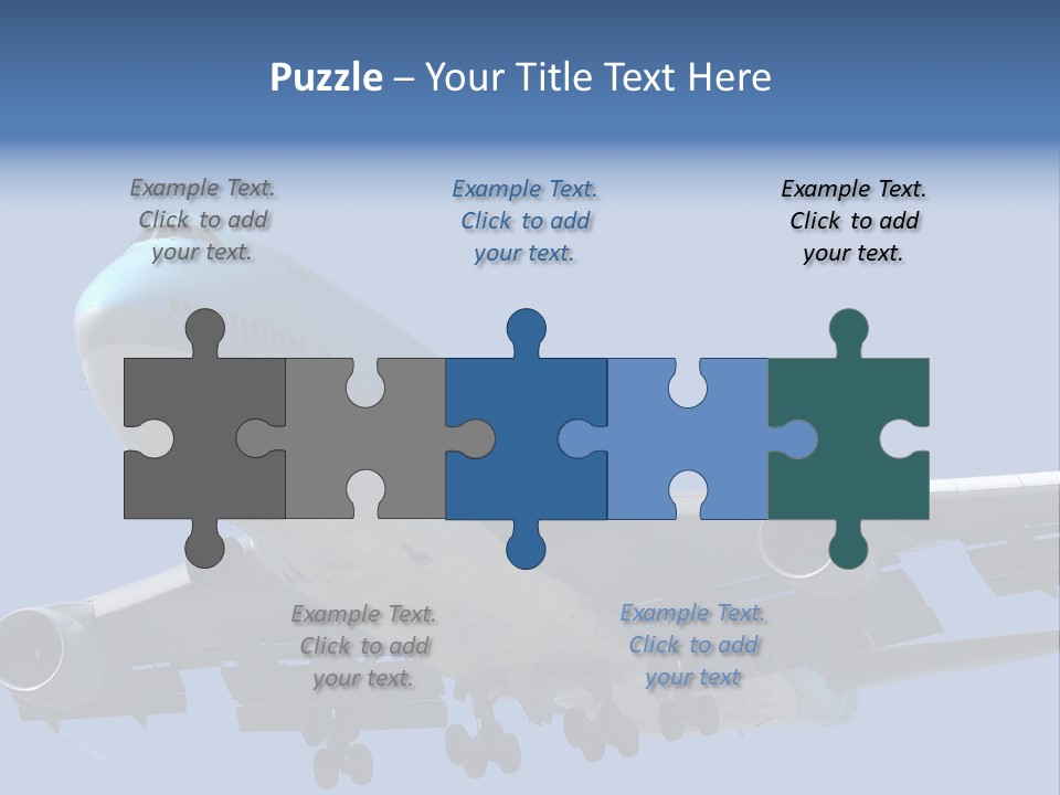 A Blue And White Airplane Is Flying In The Sky PowerPoint Template