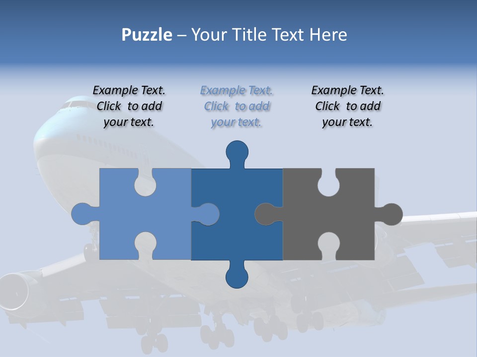 A Blue And White Airplane Is Flying In The Sky PowerPoint Template