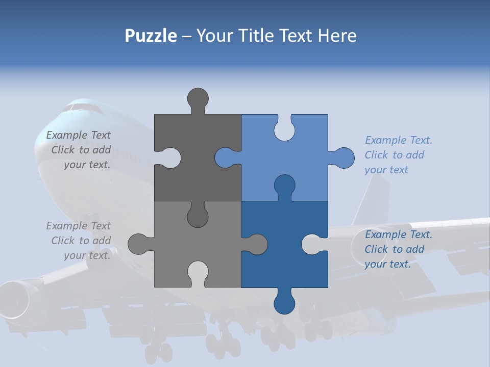 A Blue And White Airplane Is Flying In The Sky PowerPoint Template