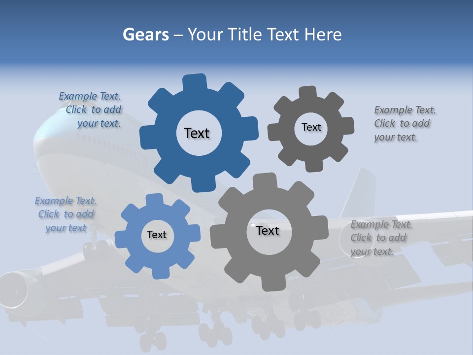 A Blue And White Airplane Is Flying In The Sky PowerPoint Template