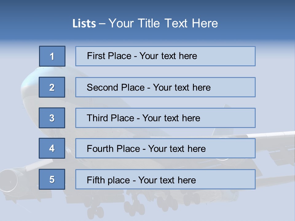 A Blue And White Airplane Is Flying In The Sky PowerPoint Template