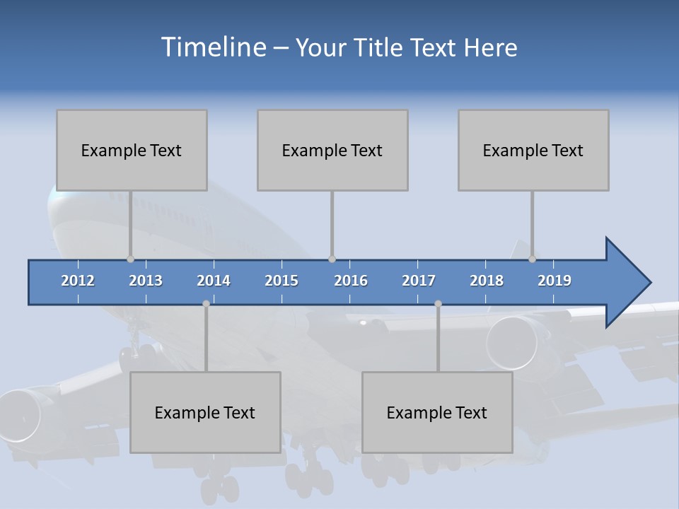 A Blue And White Airplane Is Flying In The Sky PowerPoint Template