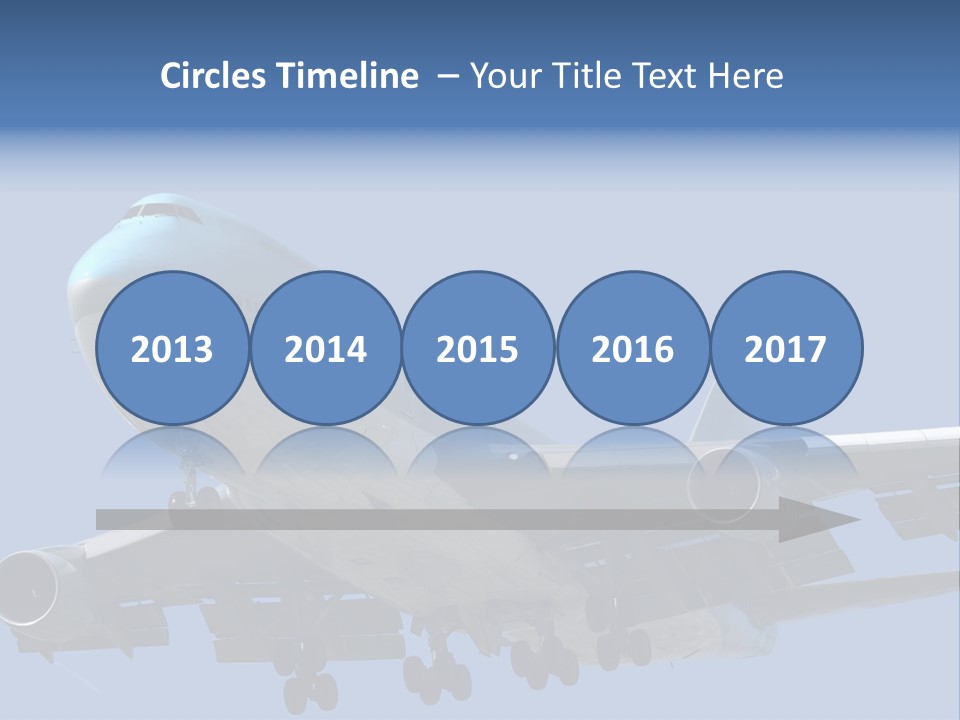 A Blue And White Airplane Is Flying In The Sky PowerPoint Template