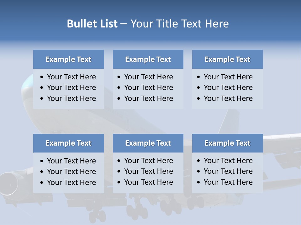 A Blue And White Airplane Is Flying In The Sky PowerPoint Template
