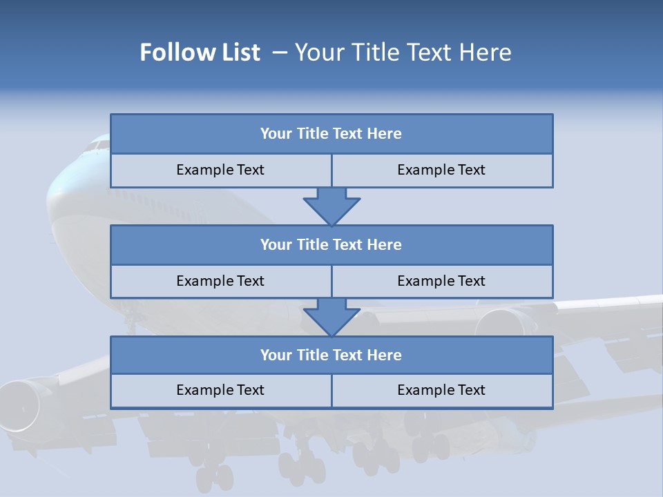 A Blue And White Airplane Is Flying In The Sky PowerPoint Template